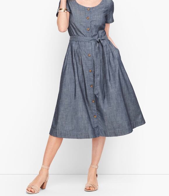 Dresses & Skirts - Talbots Denim Button Front Fit and Flare Dress Size 2P Classic Vibes XC